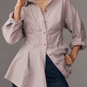 Anthropologie Maeve Waisted Pinstripe Button Down Blouse | NWOT | Small